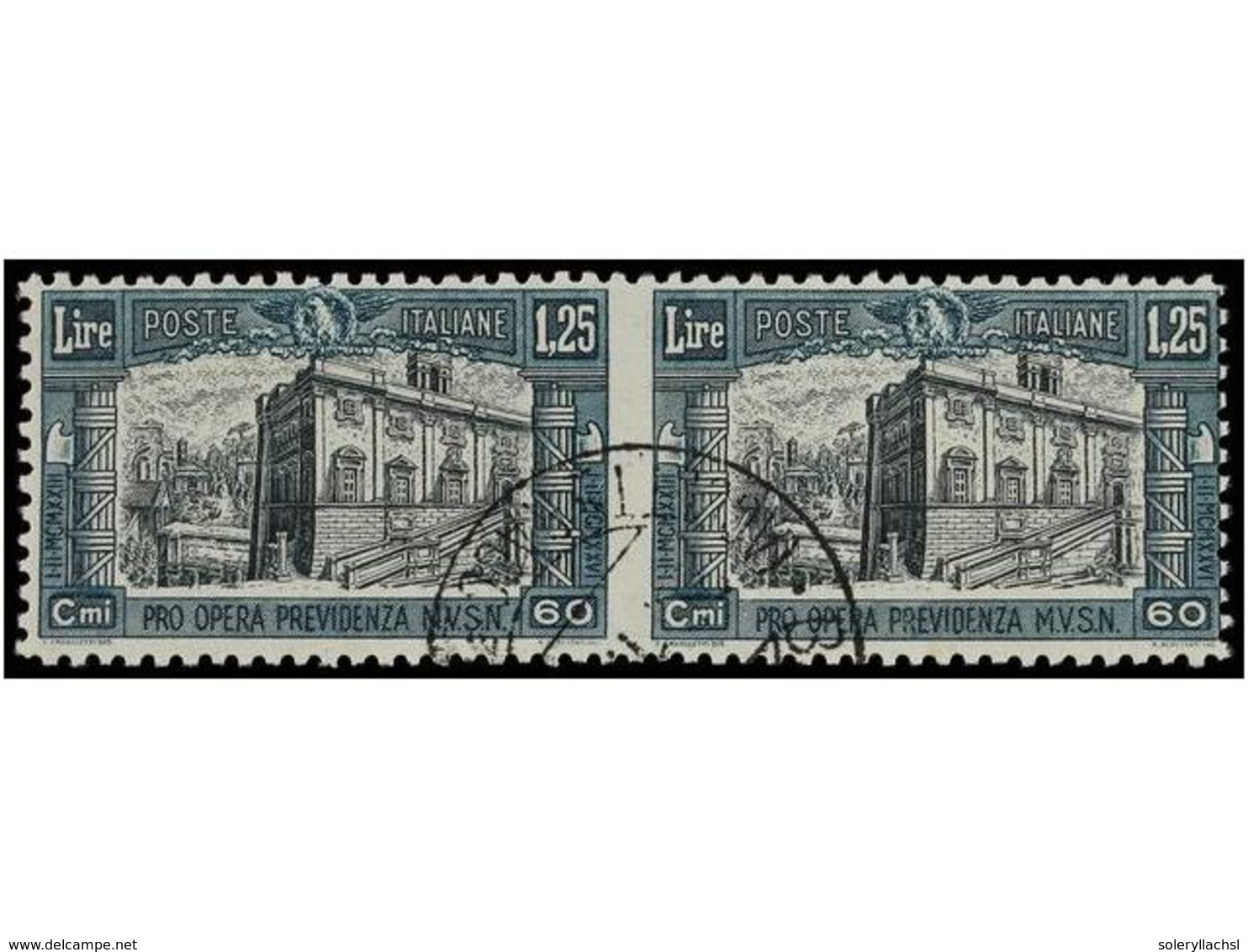 ° ITALIA. Sa.208c. 1926. 1,25 Liras Verde Y Negro. Pareja SIN DENTAR EN MEDIO. MUY BONITO Y RARO. - Sonstige & Ohne Zuordnung