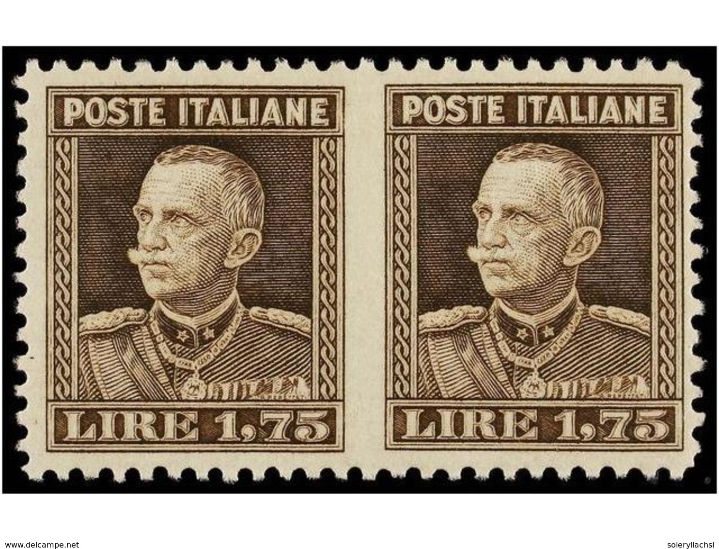 ** ITALIA. Sa.214h. 1927. 1,75 Liras Castaño. Pareja SIN DENTAR EN EL CENTRO. MAGNÍFICA. - Altri & Non Classificati