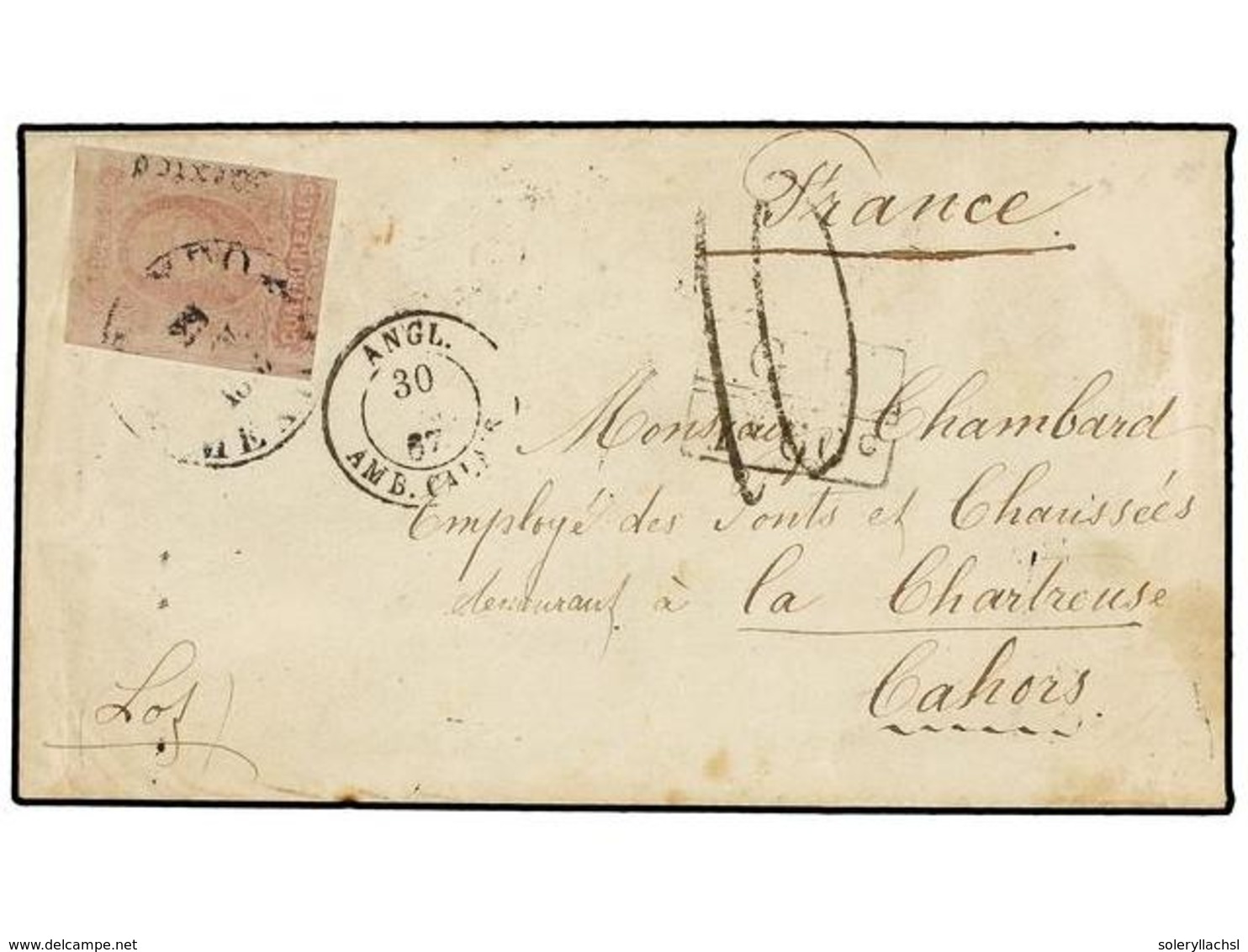 MEXICO. Sc.45. 1867. MEXICO A FRANCIA. 4 Reales Rosa Con Habilitación MÉXICO 'gótico' Circulada Por El Correo Británico. - Other & Unclassified