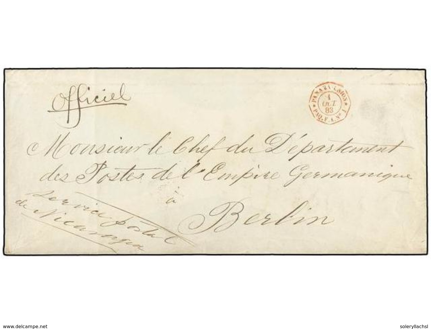 NICARAGUA. 1883. NICARAGUA A BERLÍN (Alemania). Sobre Del SERVICIO OFICIAL De La Dirección General Del Correo De Nicarag - Autres & Non Classés