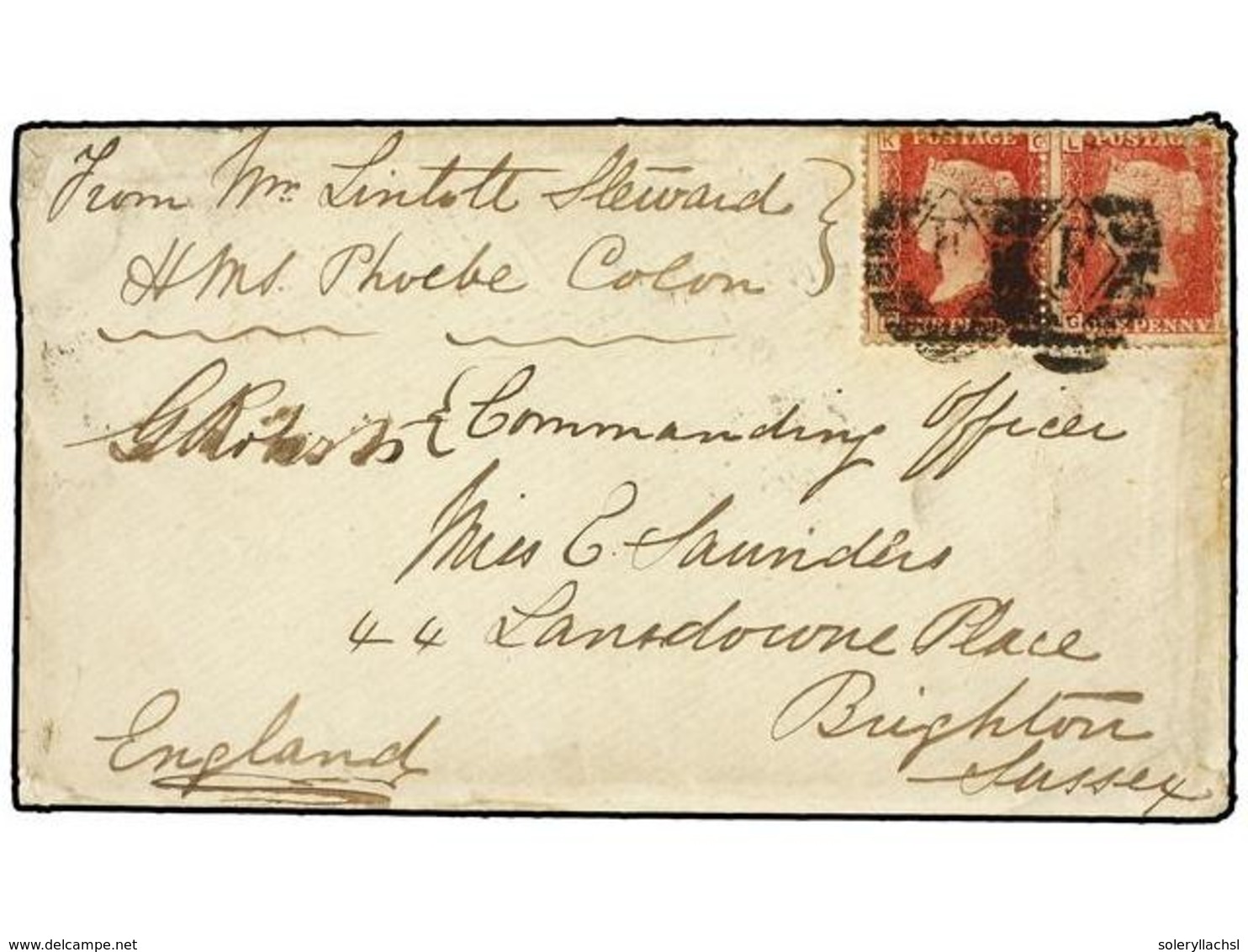 PANAMA. 1868. COLON To BRIGHTON Franked Pair 1 D. Red Tied By London 'F' Barred Cancels For The 1 D. Concessionary Rate  - Autres & Non Classés