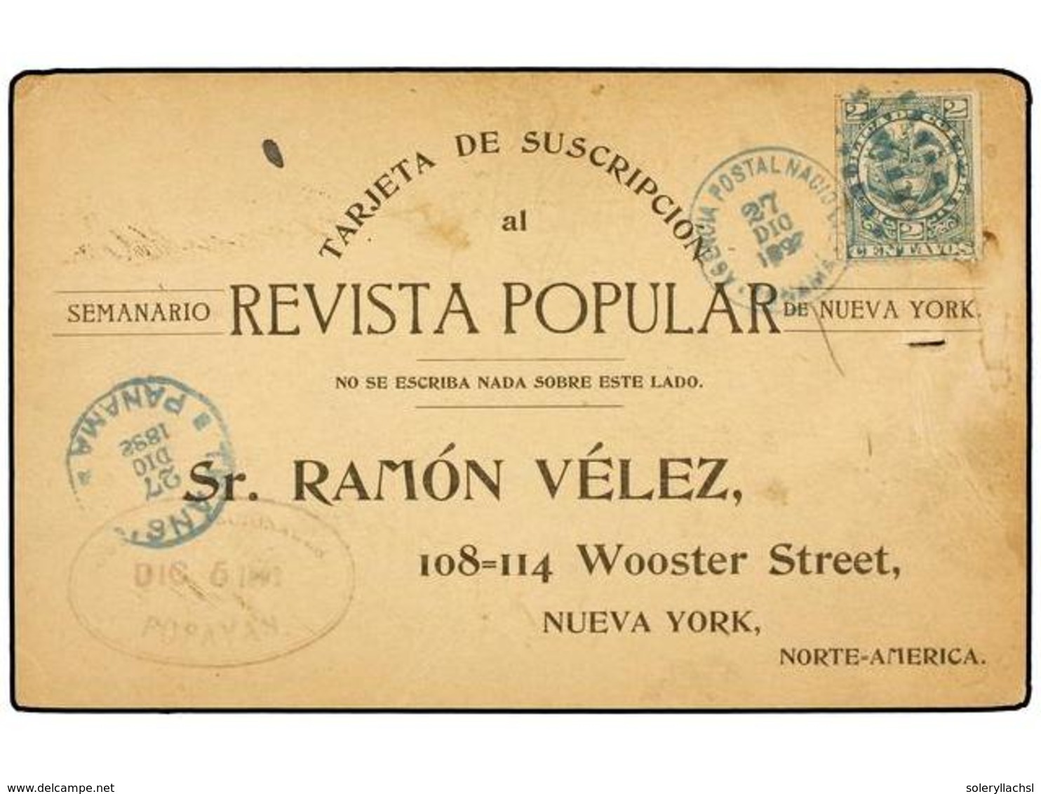 PANAMA. 1888. PANAMÁ A NEW YORK. Tarjeta Postal Con Respuesta Comercial Franqueada Con Sello De Colombia De 1 Ctvo. (Sc. - Altri & Non Classificati