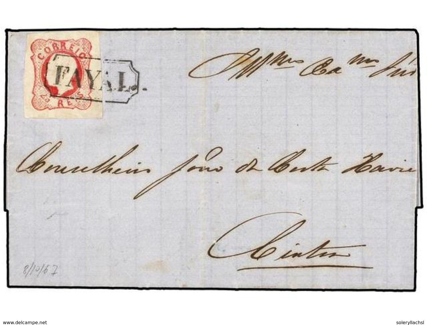 PORTUGAL. Af.16. 1864. FAYAL (Azores) A CINTRA. 25 Reis Rosa, Mat. Prefilatélico De FAYAL. MAGNÍFICA Y RARA. - Autres & Non Classés