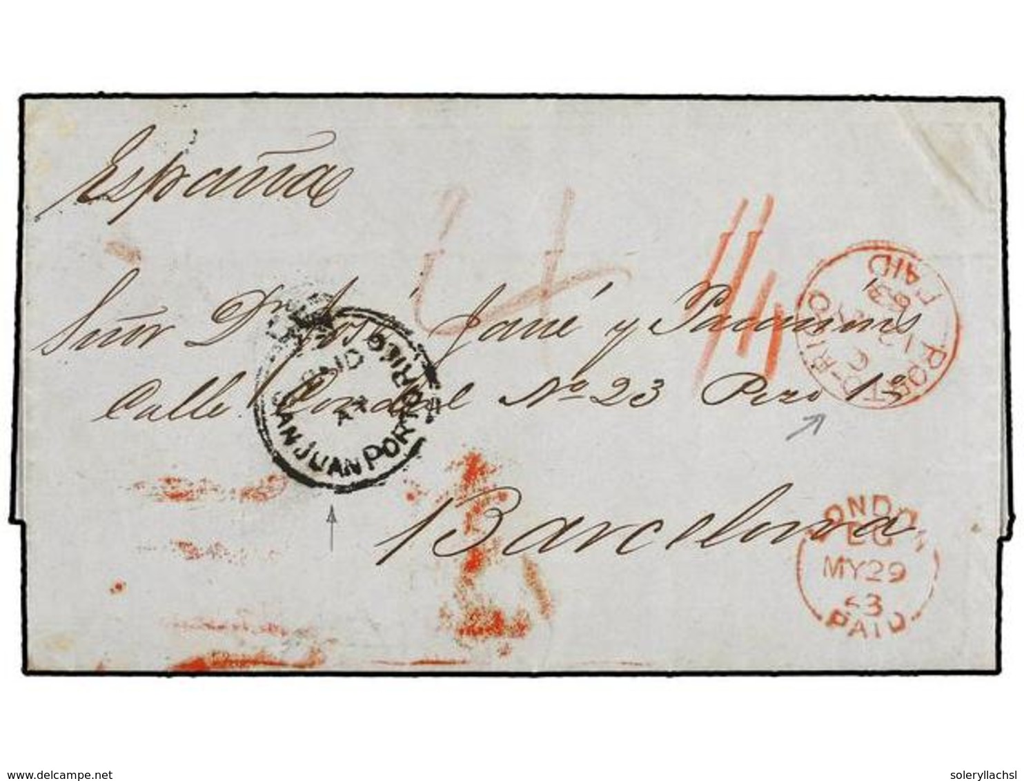 PUERTO RICO. 1863. GUAYANILLA A BARCELONA. Carta Completa Circulada Dos Veces Por El CORREO INGLÉS De Guayanilla Y San J - Altri & Non Classificati