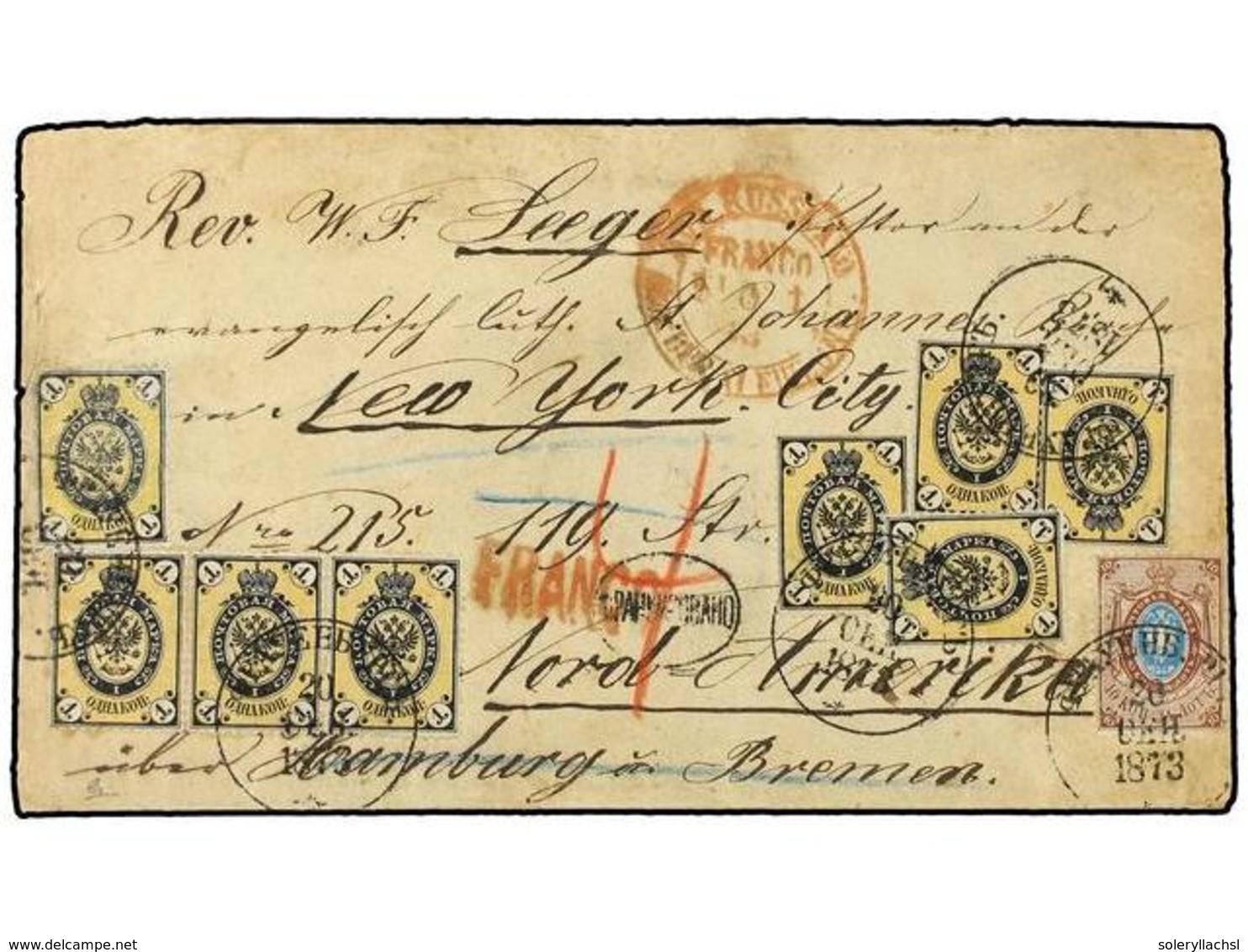 RUSIA. 1873 (Sept). Cover And Complete Original Contents Mailed To New York (endorsed 'über Hamburg & Bremen) Franked By - Autres & Non Classés