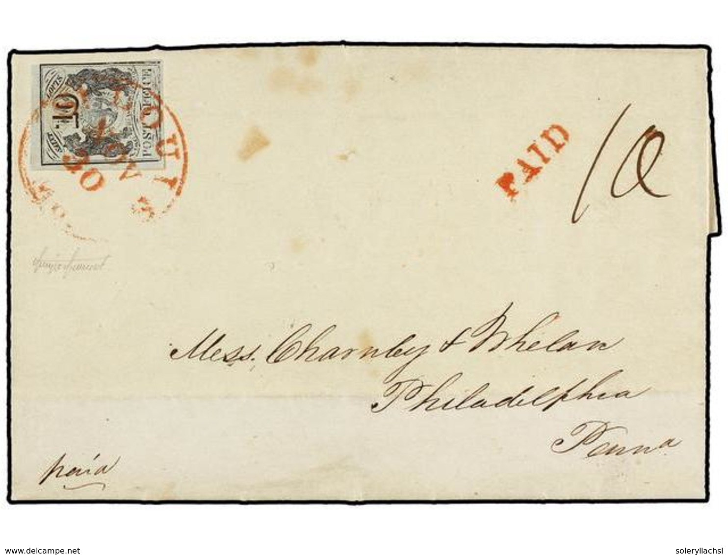 ESTADOS UNIDOS. 1845. Letter Sent From ST. LOUIS To PHILADELPHIA, Posted On November 30th 1845, Franked With One Postmas - Autres & Non Classés