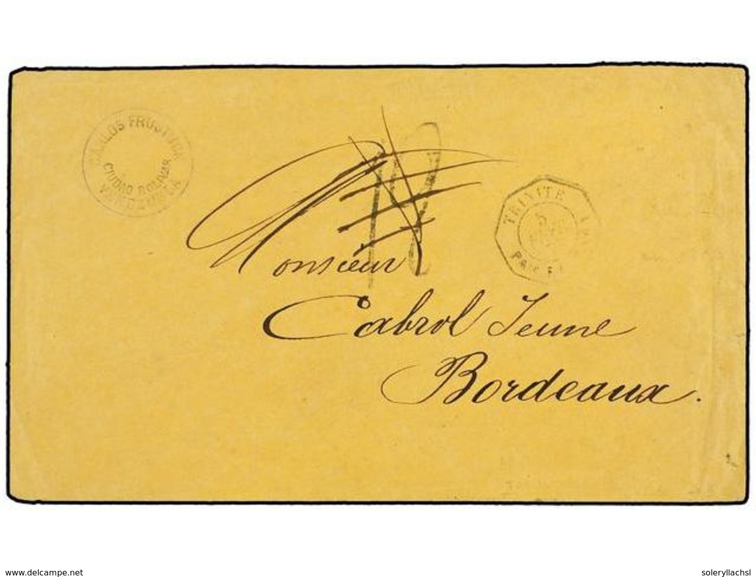 VENEZUELA. 1873. CIUDAD BOLIVAR A FRANCIA. Circulada Vía El Correo Francés. Fechador Octogonal Marítimo TRINITE/PAQ. FR. - Autres & Non Classés