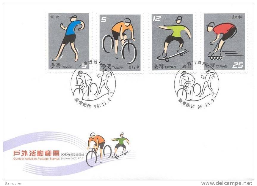 FDC Taiwan 2007 Outdoor Activities Stamps Cycling Skating Walking Skateboarding - FDC