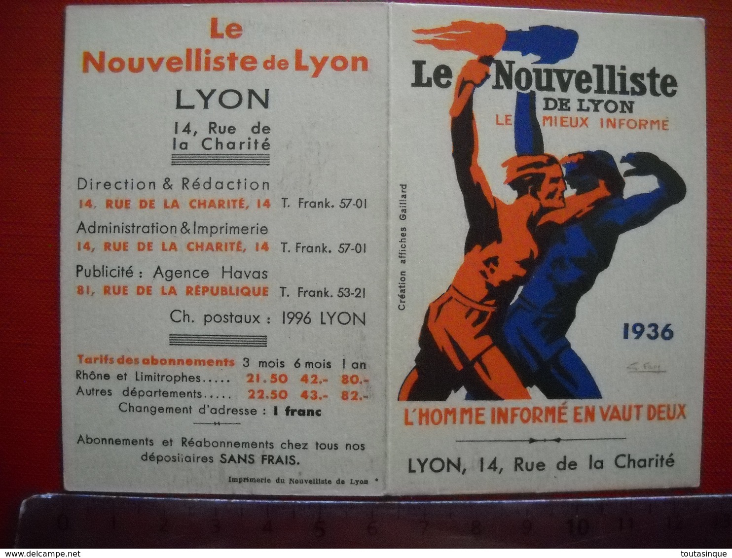 Lyon . Calendrier Publicitaire Pour Le Nouvelliste De Lyon . De 1936 . 2 Photos - Klein Formaat: 1921-40