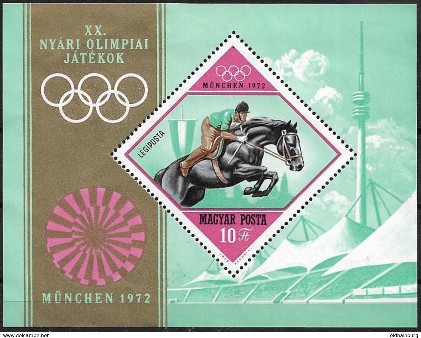 6001d: Ungarn 1972, Michel Bl. 91 "München 1972" **, Pferde- Und Weltraummotiv ! - Salto
