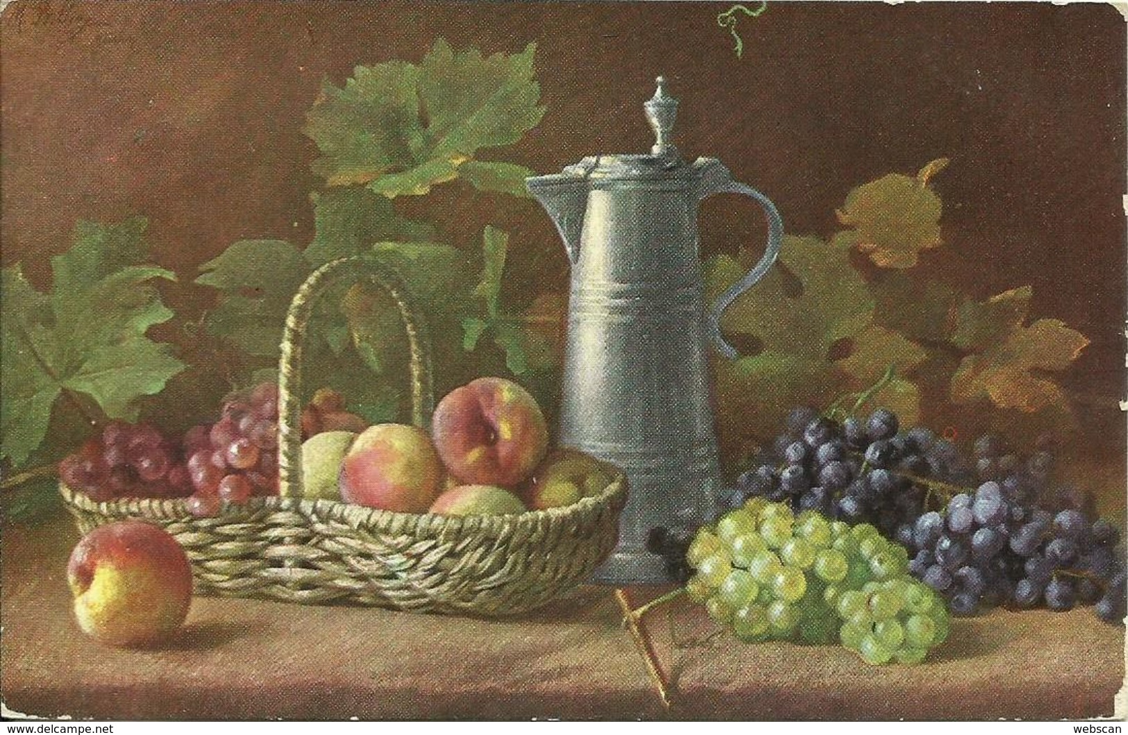 AK Gemälde M. Billing Stillleben Obst Äpfel Trauben Color 1912 #02 - Billing, M.