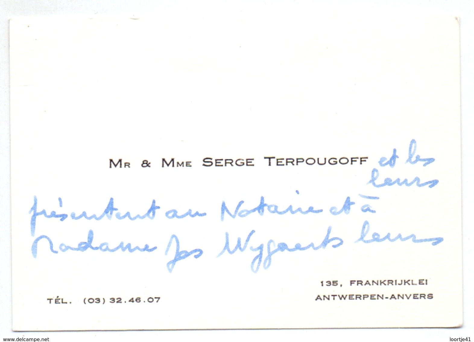 Visitekaartje - Carte Visite - Mr & Mme Serge Terpougoff - Antwerpen - Cartes De Visite