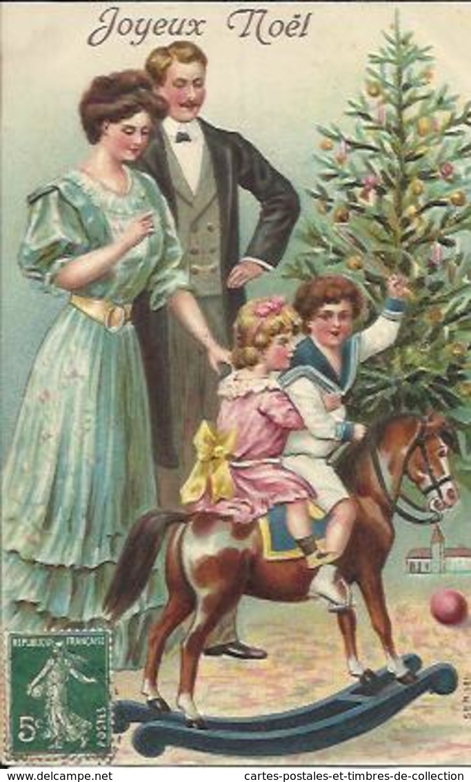 Joyeux Noël , Cheval De Bois , Carte Gaufrée , 1908 - Autres & Non Classés