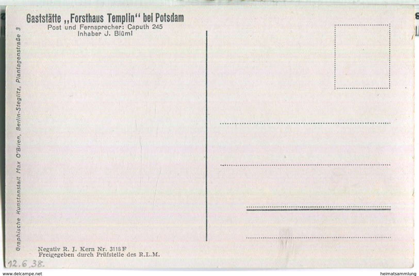 Caputh - Partie Am Gaststätte Forsthaus Templin - Fliegeraufnahme - Foto-Ansichtskarte - Verlag Max O'Brien Berlin - Caputh