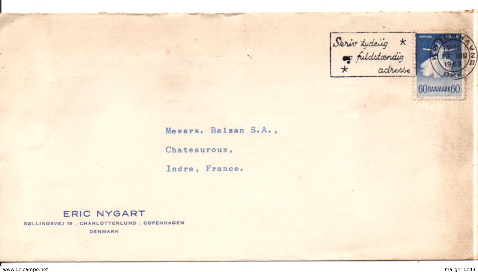 DANEMARK  LETTRE A EN TETE POUR LA FRANCE 1963 - Lettres & Documents