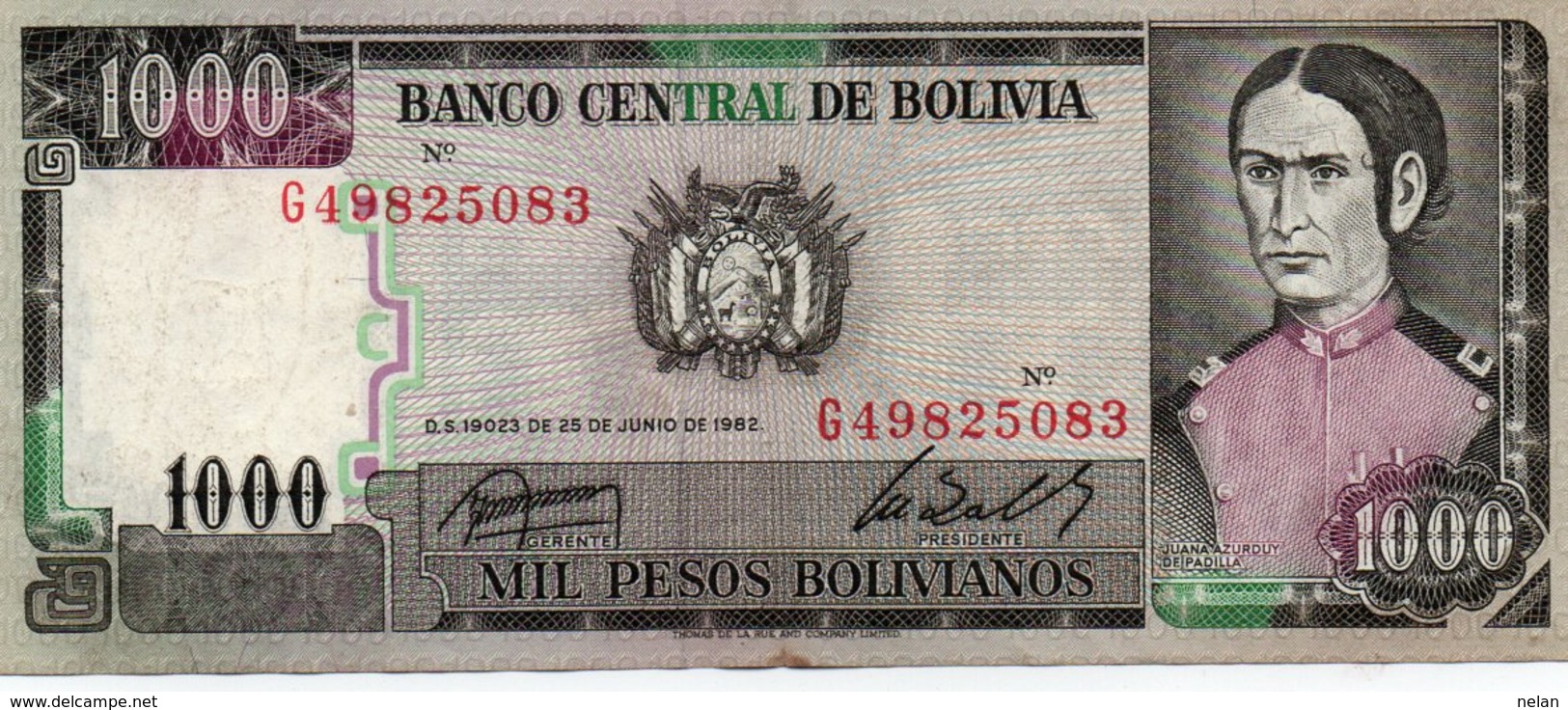 BOLIVIA 1000 BOLIVIANOS 1982 P-167a.3.2 XF - Bolivie