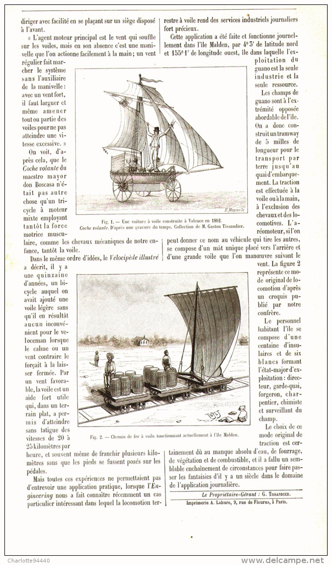 LA LOCOMOTION TERRESTRE à VOILE 1889 - Other & Unclassified