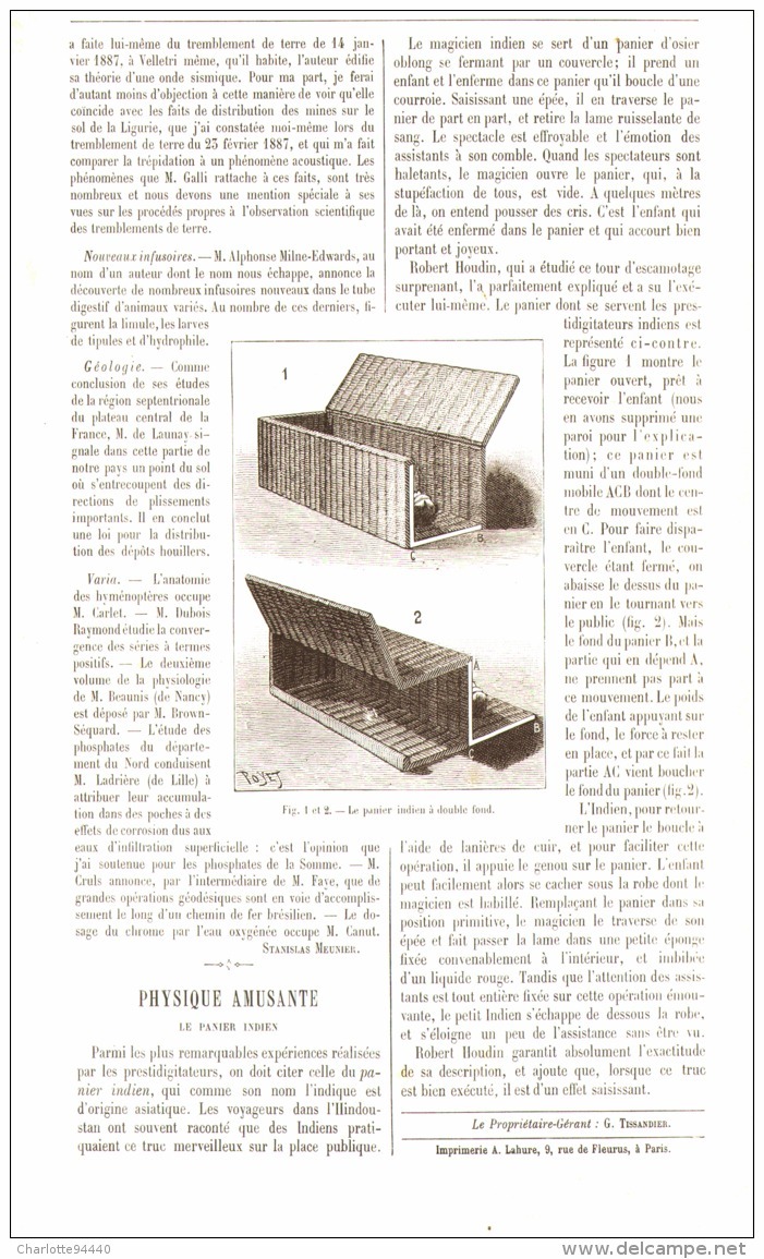 PHYSIQUE AMUSANTE  ( LE PANIER INDIEN )   1889 - Autres & Non Classés