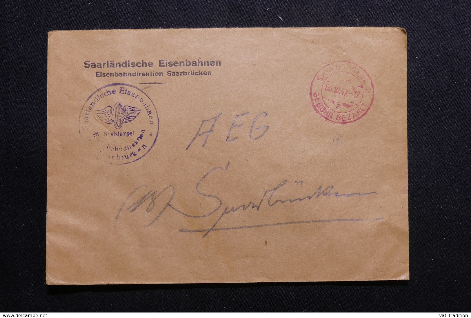 SARRE - Enveloppe En Franchise De Saarbrücken En 1947, Oblitération Rouge Plaisant , à Voir - L 54601 - Lettres & Documents