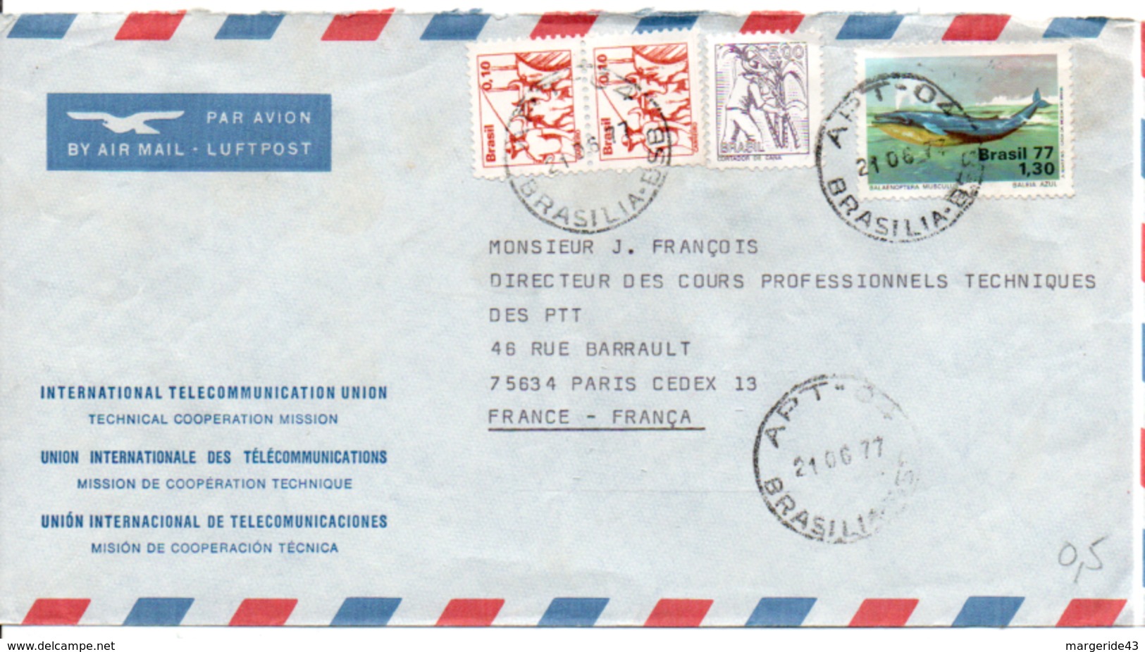 BRESIL AFFRANCHISSEMENT COMPOSE SUR LETTRE POUR LA FRANCE 1977 - Lettres & Documents