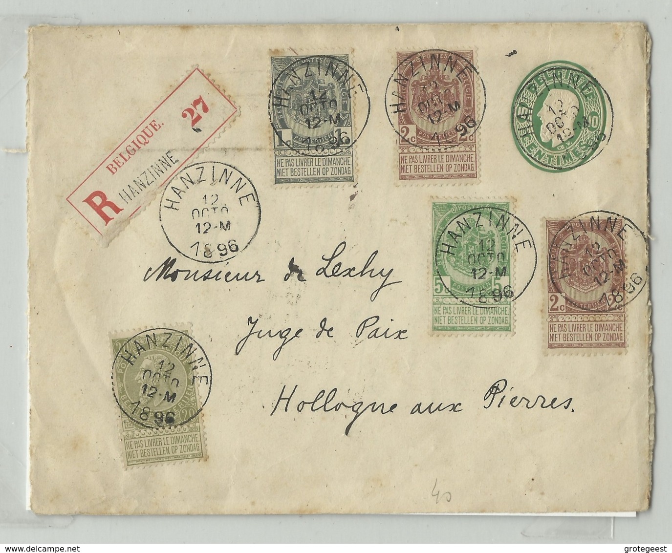 1c. Gris(x9 Dt 8 Auverso), 2c. Brun (x3 Dt 1 Au Verso), 5c. Vert Et 20c. Olive FINES BARBES En Affr. Complémentaire Sur - Enveloppes