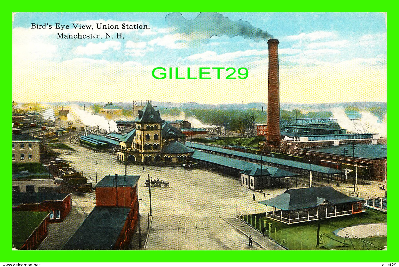 MANCHESTER, NH - BIRD'S EYE VIEW, UNION STATION -  PUB. BY JOHN B. VARICK CO - - Manchester