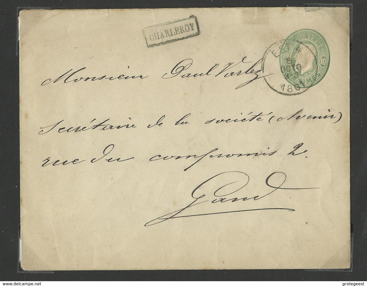 E.P. Env. 10c.(Em. 1869)  Obl. Sc EST 4 (ambulant) Le 5 Octobre 1891 + Griffe Ecn. CHARLEROY Vers Gand.  TB - W0641 - Enveloppes
