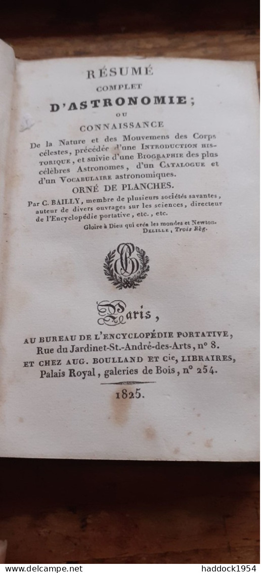 Résumé Complet D'astronomie BAILLY Encyclopédie Portative 1825 - Astronomie