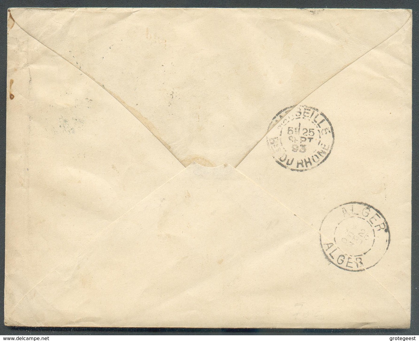 E.P. Env. 10c.(Em. 1869)  Obl. Sc LIEGE Le 23 Septembre 1893 Vers Alger (Algérie 26/09) En Poste Restante, Via Marseille - Covers