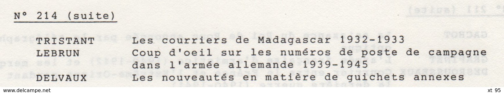 Les Feuilles Marcophiles - N°214 - Voir Sommaire - Frais De Port 2€ - Philatélie Et Histoire Postale