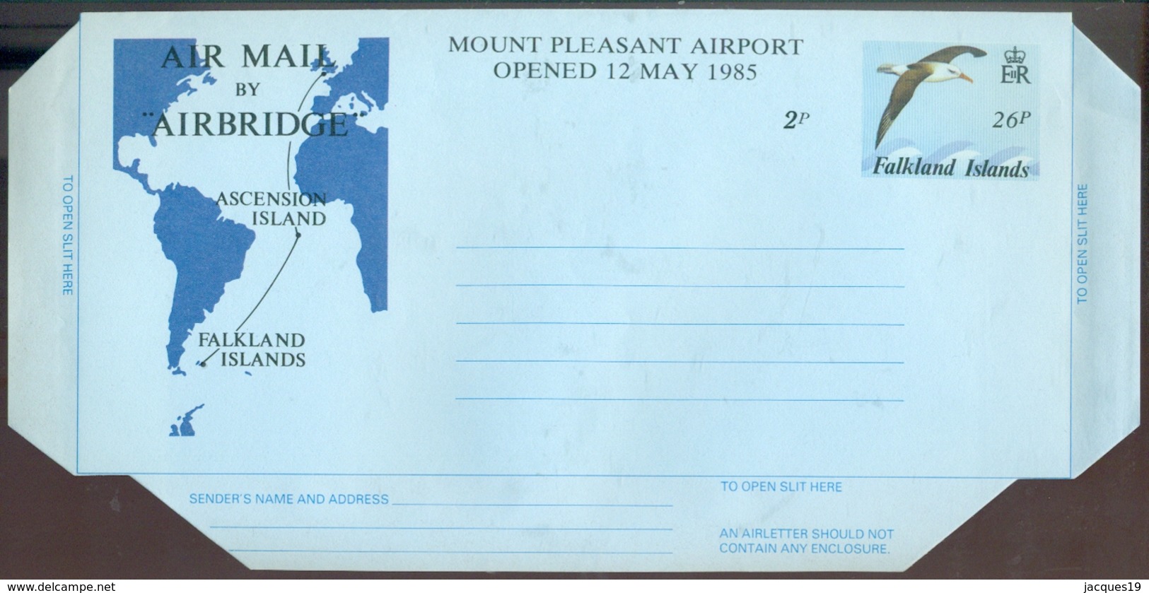 Falkland Islands 1985 Aerogramme 26 P Plus 2 P Mount Pleasant Airport Opened Unused - Falkland