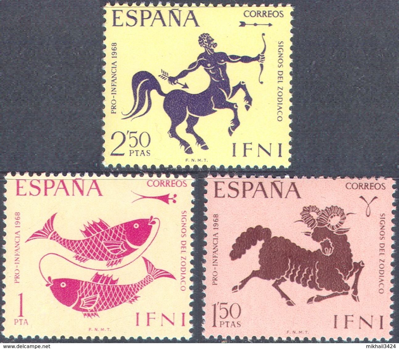 3418 ✅ Space Astrology Zodiac Omnibus 1968 Ifni Spain Colony 3v Set MNH ** - Astrologia