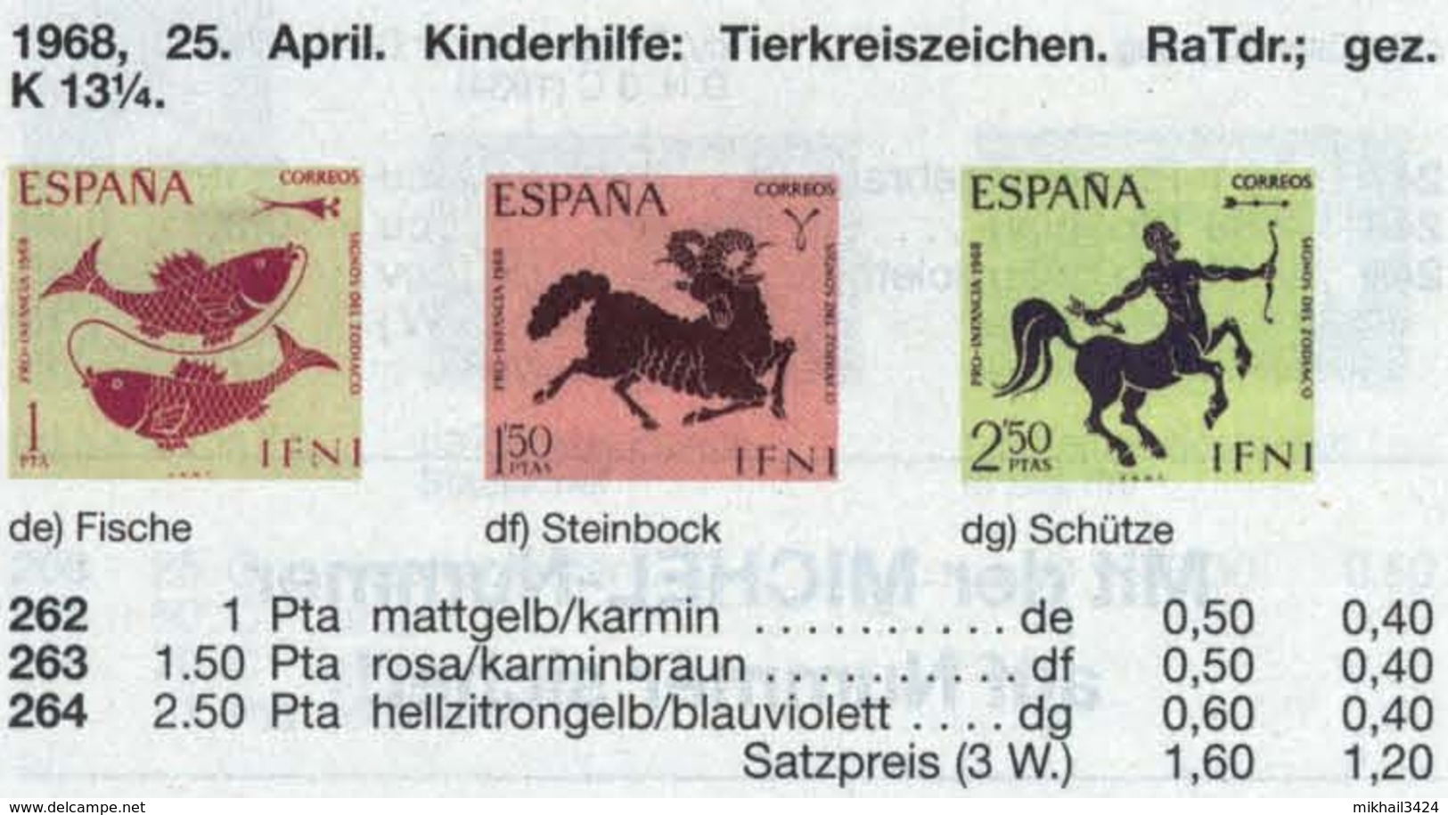 3418 ✅ Space Astrology Zodiac Omnibus 1968 Ifni Spain Colony 3v Set MNH ** - Astrology