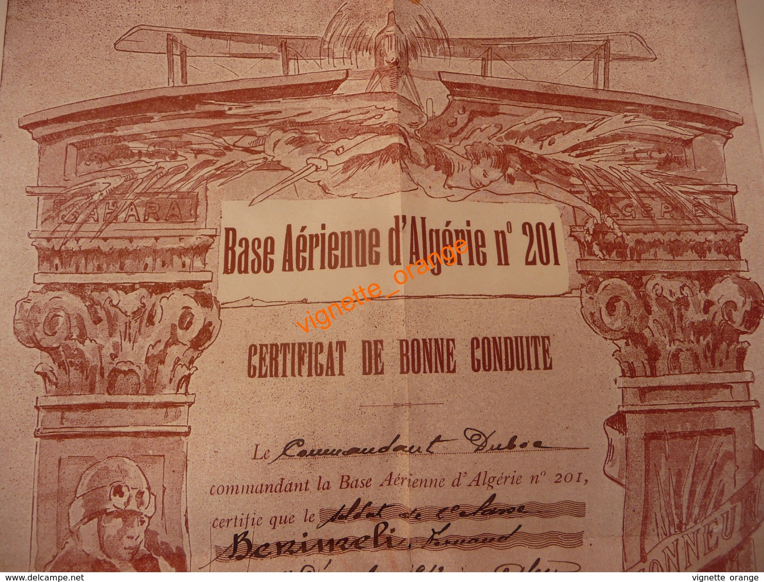 Base Aérienne D Algérie N° 201 - Certificat 1937 Honneur Patrie - Saoura Tidikelt Hoggar - Aviation