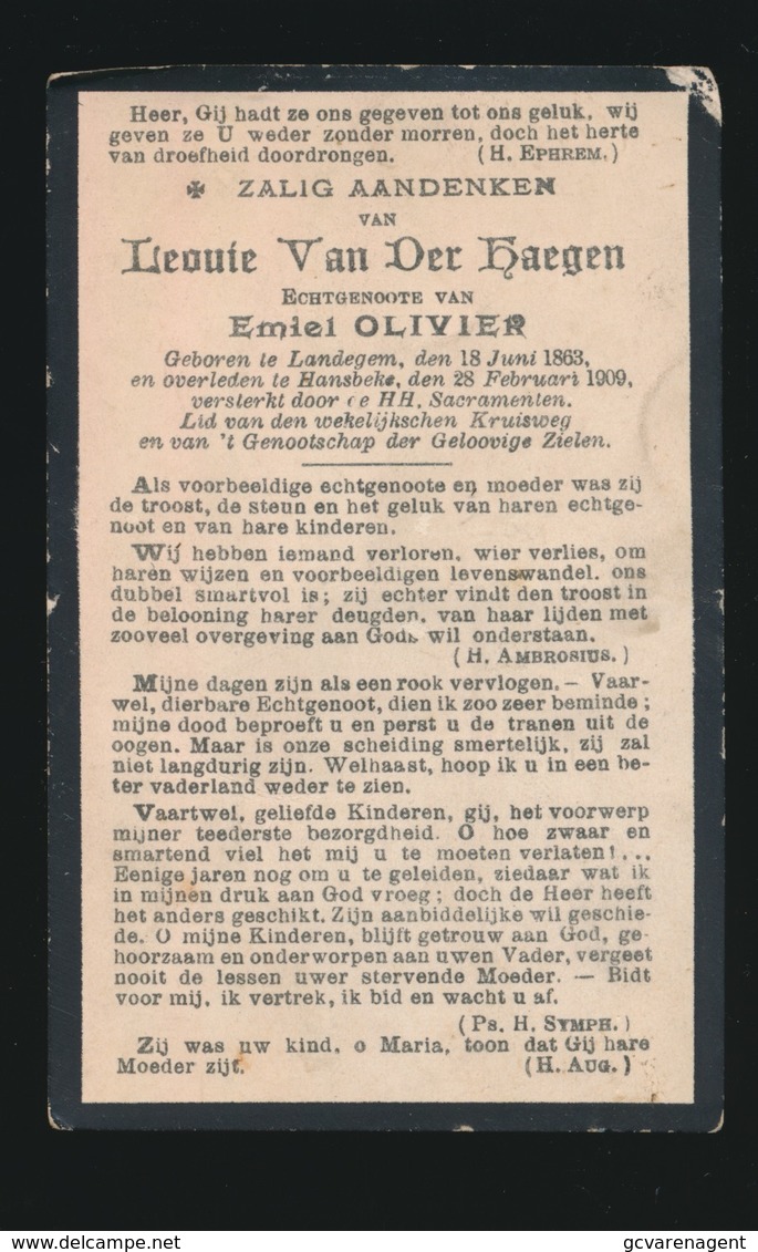 LEONIE VAN DER HAEGEN   LANDEGEM  1863      HANSBEKE 1909 - Décès