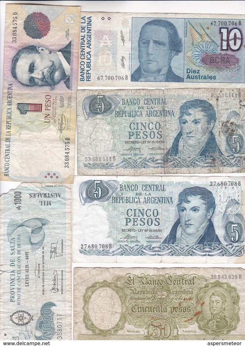 LOT DE 17 BILLETS, DIFFÉRENTS PAYS. ARGETNINA, PORTUGAL, CHILE, URUGUAY ET ESPAÑA. BILLETES USADOS BILL USED -LILHU - Vrac - Billets