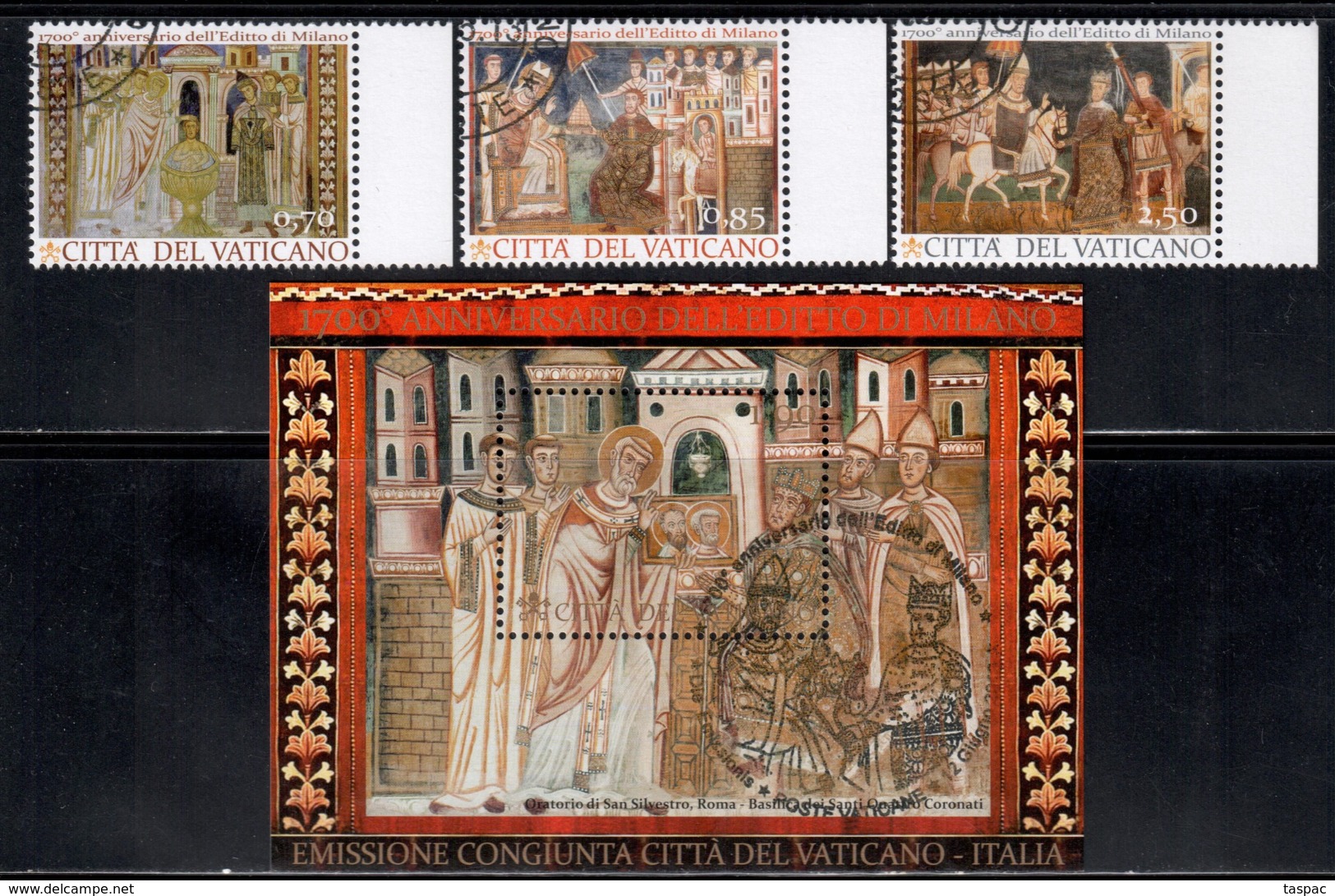 Vatican 2013 Mi# 1775-1777, Block 41 Used - 17th Centenary Of The Edict Of Milan - Used Stamps