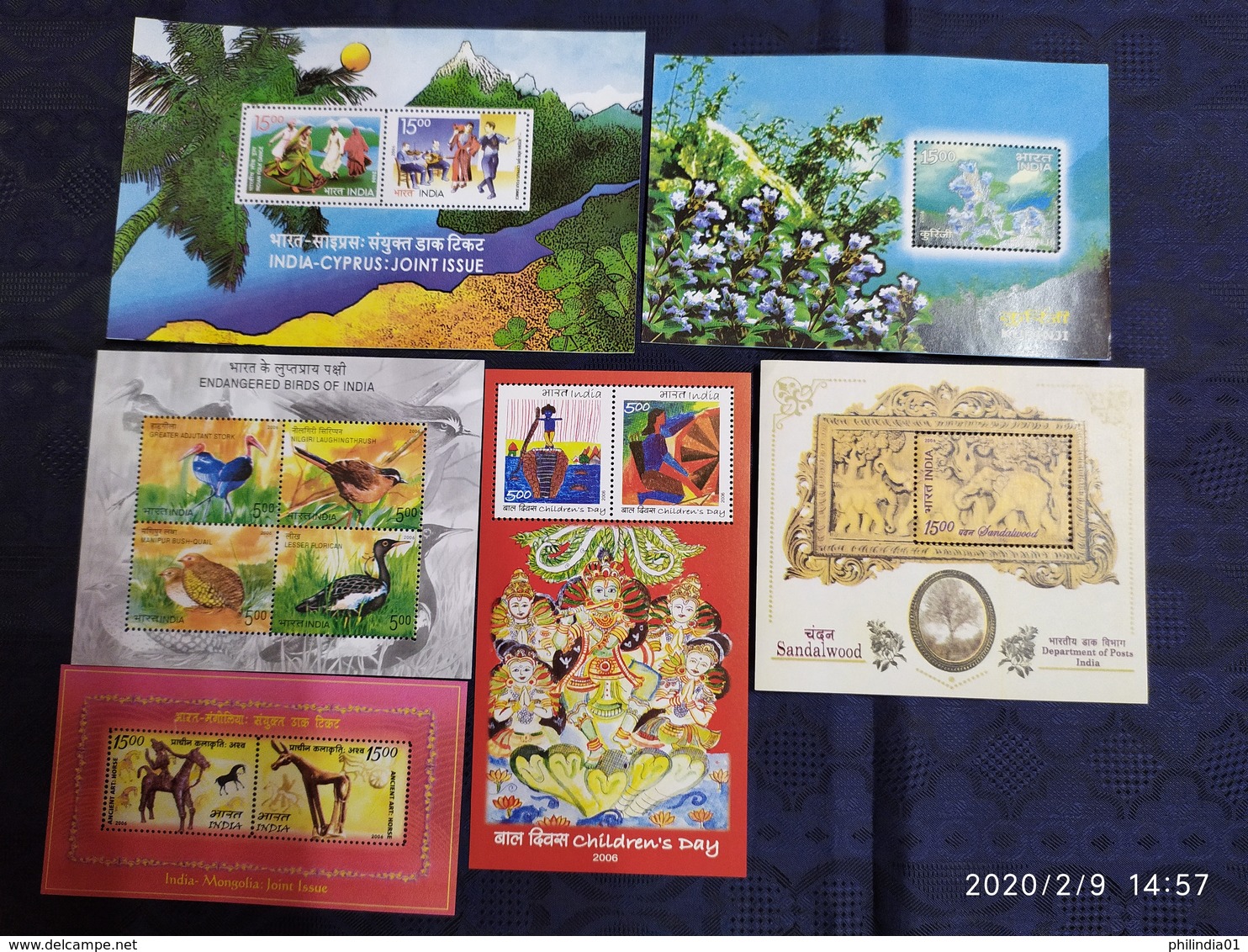 India 2006 Year Pack Of 6 M/s On Joints Issue Flower Birds Dance Costume Hindu Mythology Sandalwood MNH - Volledig Jaar