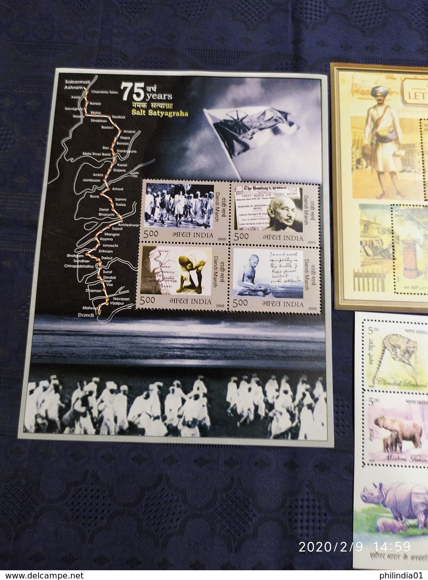 India 2005 Year Pack Of 3 M/s On Mahatma Gandhi Dandi March Fauna & Flora Flower Wildlife Letter Box MNH - Volledig Jaar