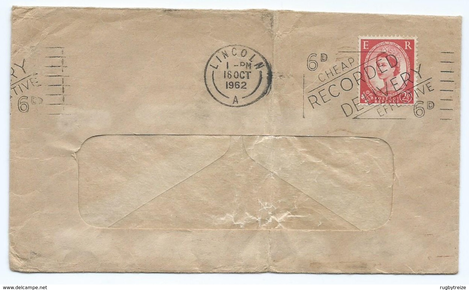 3284 - Enveloppe Queen Elizabeth - 16/10/1962 Lincoln Flamme Cheap Recorded Delivery - Storia Postale