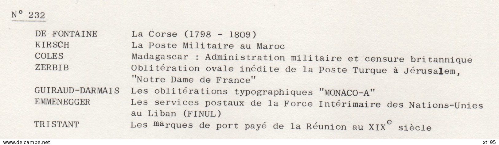 Les Feuilles Marcophiles - N°232 - Voir Sommaire - Frais De Port 2€ - Philatélie Et Histoire Postale