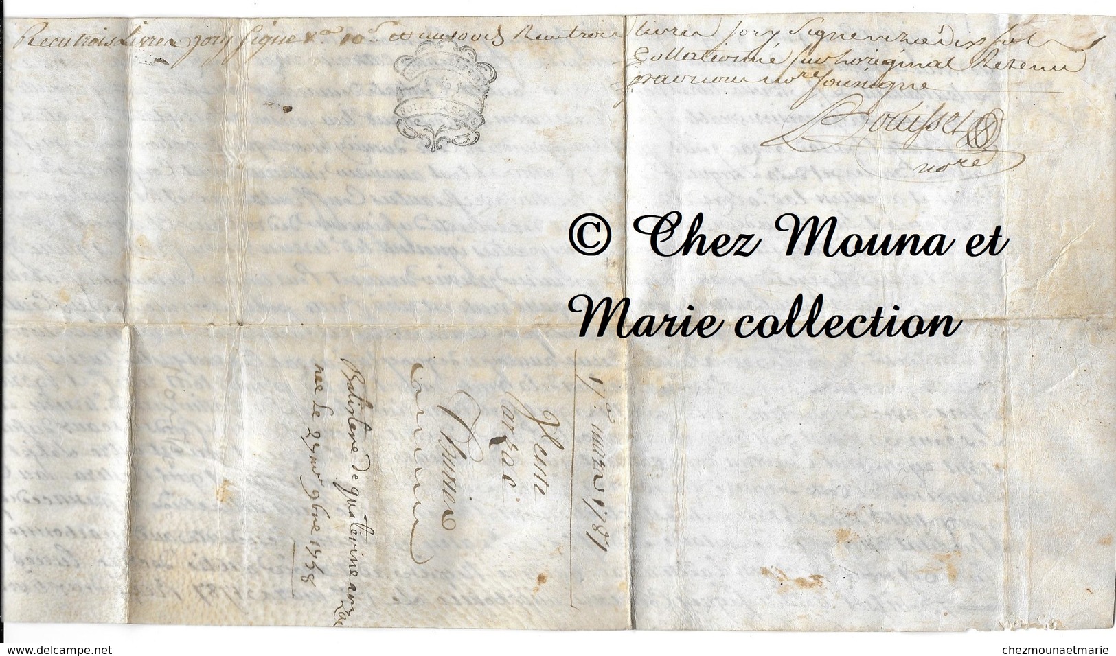 VELIN COURSAN 1787 VENTE D UN FERRATJAL C. ARZAC J. TURIES ACTE FAIT A NARBONNE NOTAIRE BOUISSET GENERALITE MONTPELLIER - Historical Documents