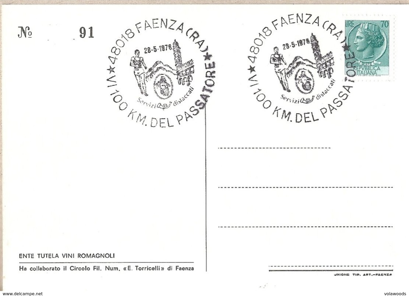 Italia - Cartolina Con Annullo Speciale: 6° 100 Km Del Passatore - Faenza (RA) - 1976 - 1971-80: Storia Postale