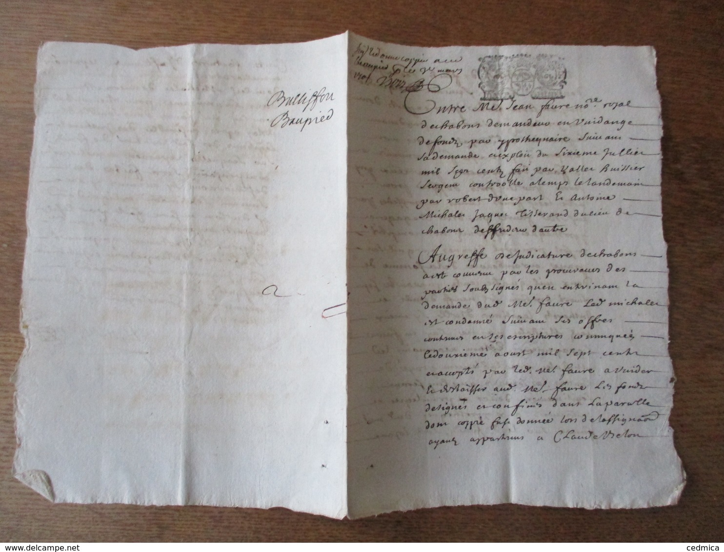 MANUSCRIT CHABONS DU 3 MARS 1701 CACHET GENERALITE - Timbri Generalità