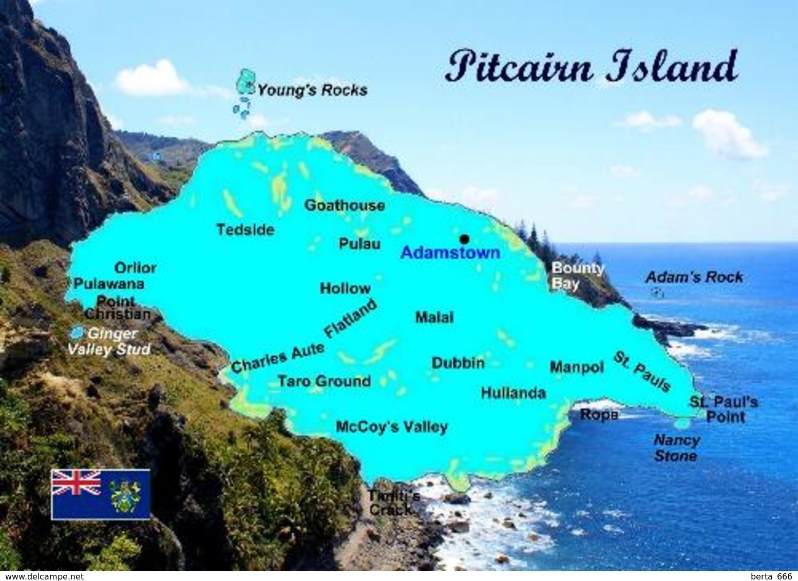 Pitcairn Island Map New Postcard Pitcairninsel Landkarte AK - Pitcairn Islands