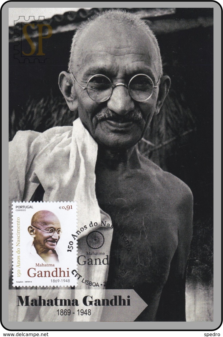 Portugal 2019 Maximum 150 Anos Mahatma Gandhi Histoire History Great Man Maxicard Maximo - Mahatma Gandhi