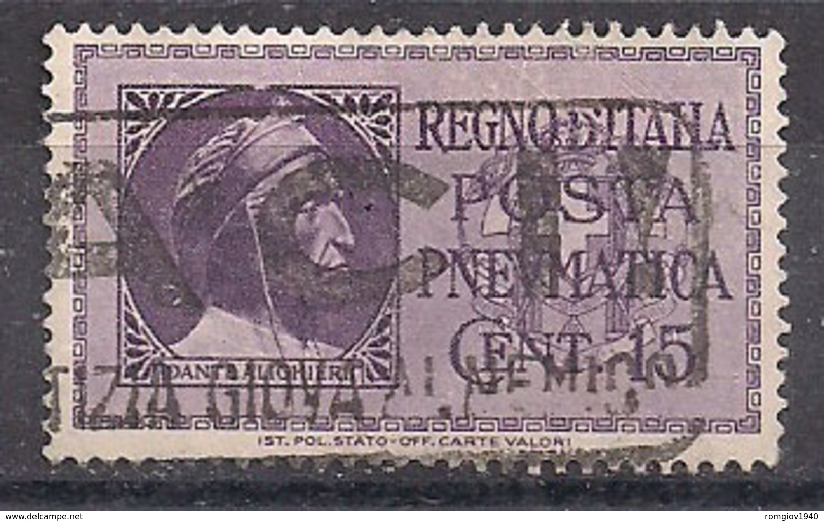 REGNO D'ITALIA POSTA PNEUMATICA 1933 EFFIGI DI DANTE ALIGHIERI E GALILEO GALILEI SASS. 14 USATO VF - Pneumatic Mail