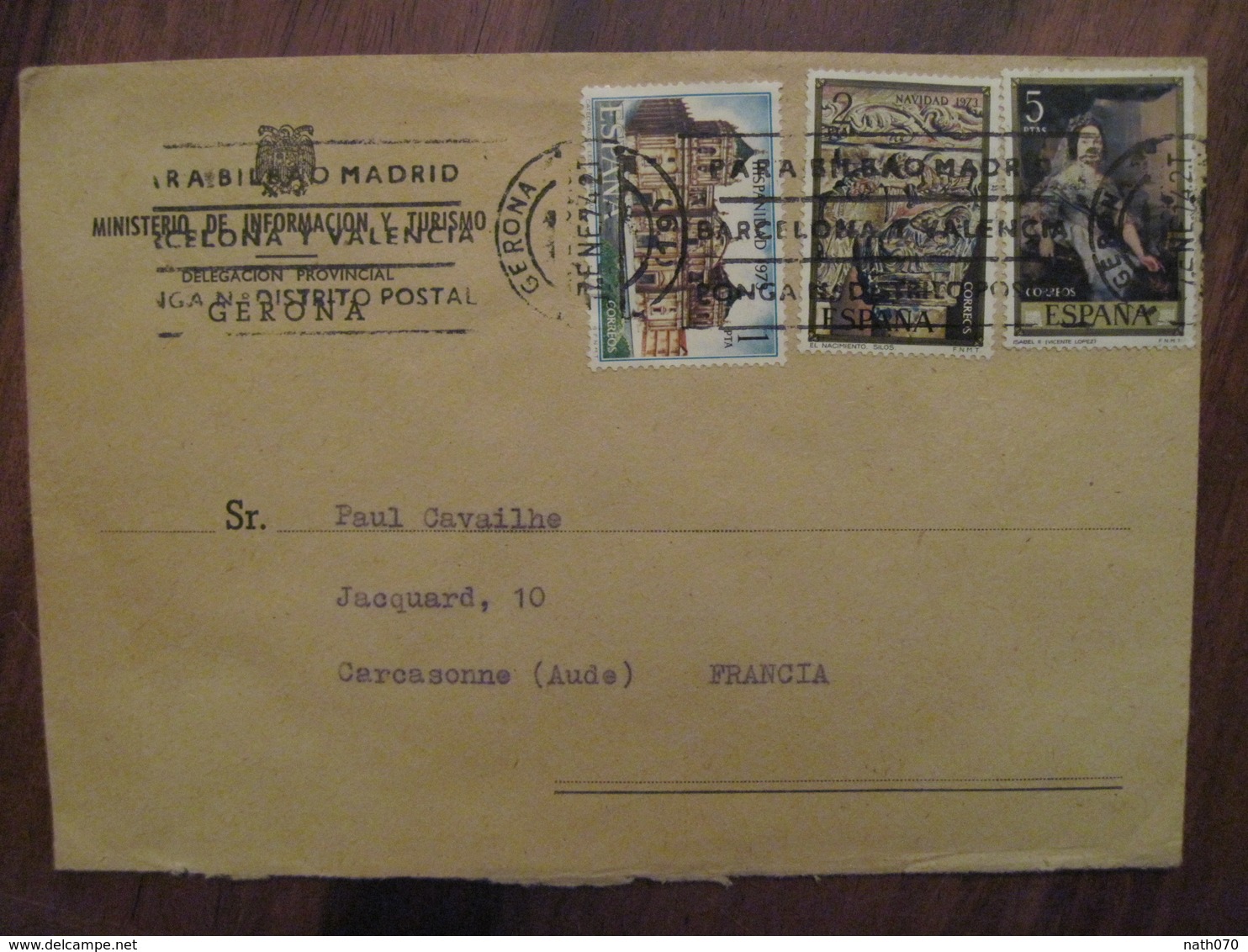 ESPAGNE 1974 GERONA Gerone CARCASSONNE Ministerio Lettre Enveloppe Ministère EMA - Used Stamps