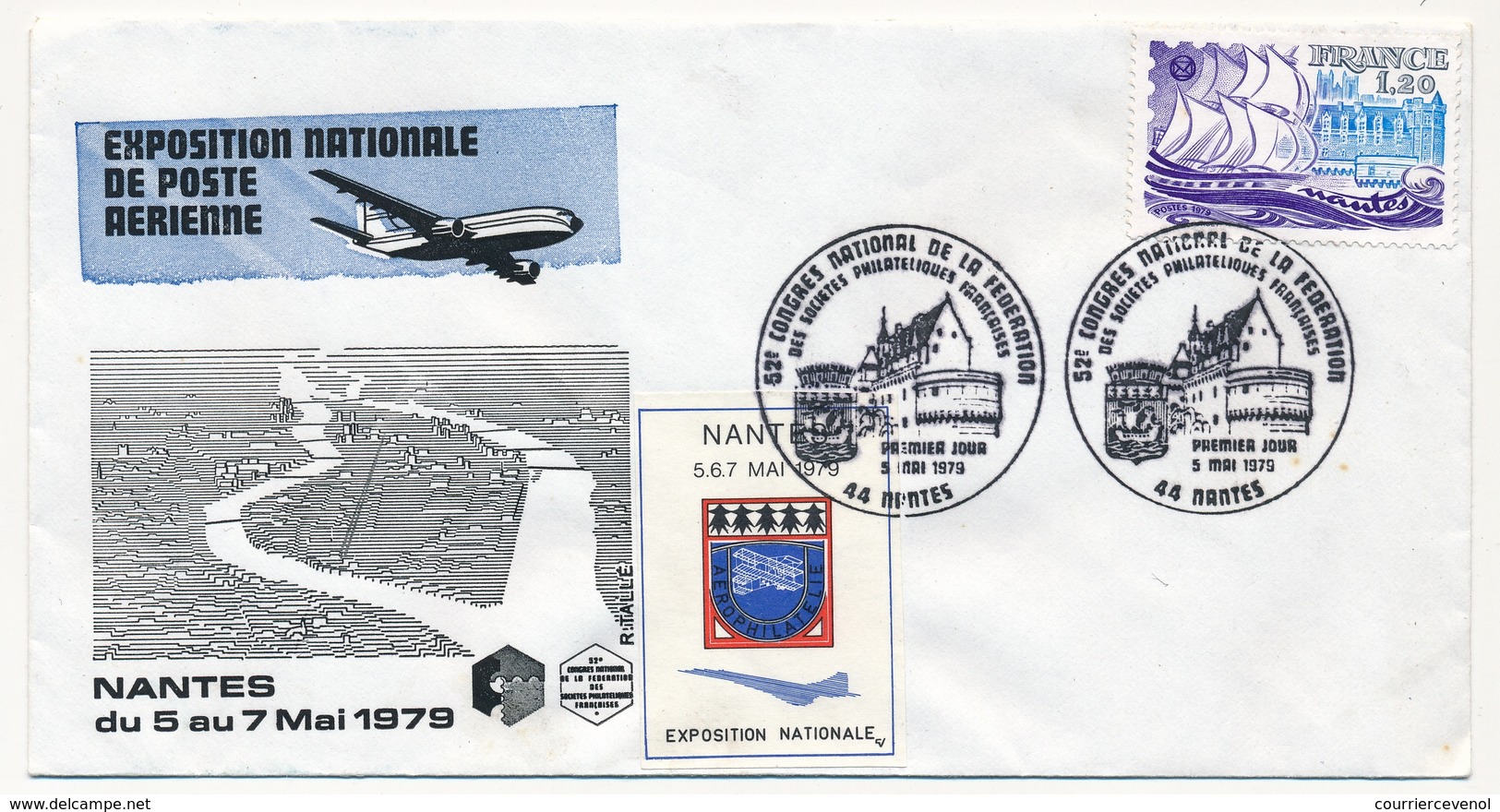 FRANCE - Enveloppe Exposition Nationale De Poste Aérienne - NANTES 5 / 7 Mai 1979 - Premier Jour - Vignette - Philatelic Fairs