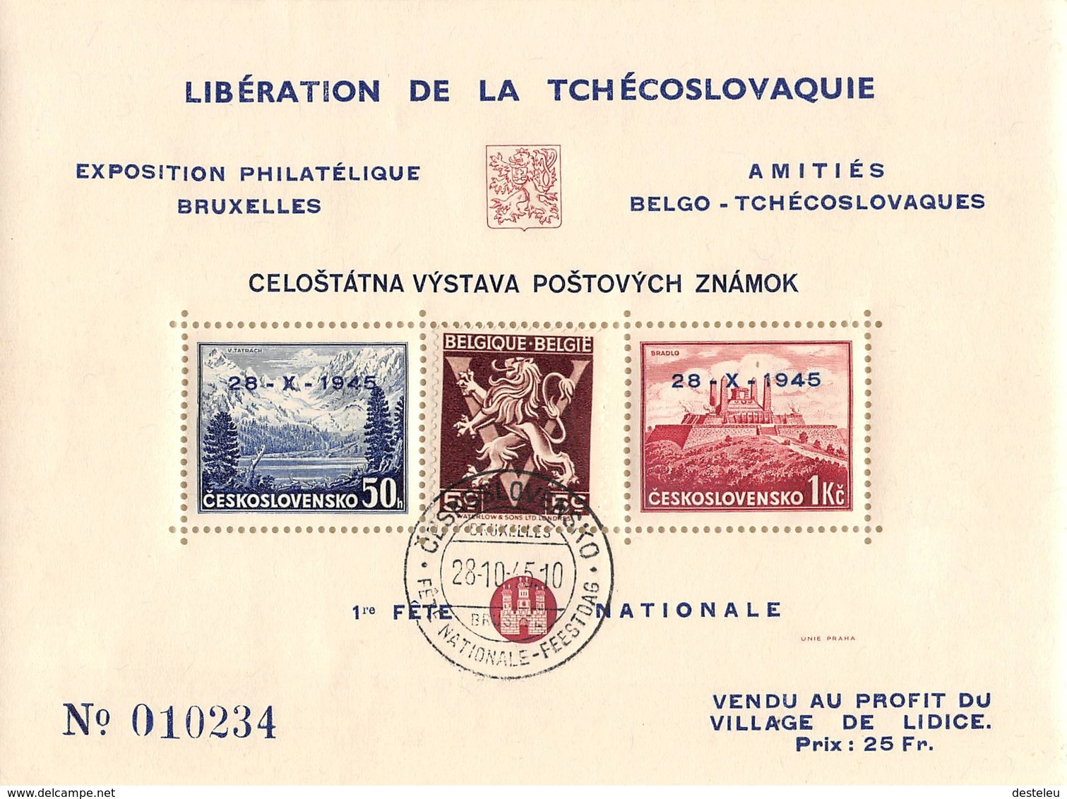 Libération De La Tschécoslovaquie -Exposition Philatélique Belge - Blocs-feuillets